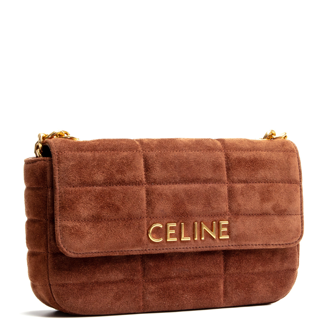 CELINE Monochrome Matelasse Suede Shoulder Bag- Brown OUTLET FINAL SALE