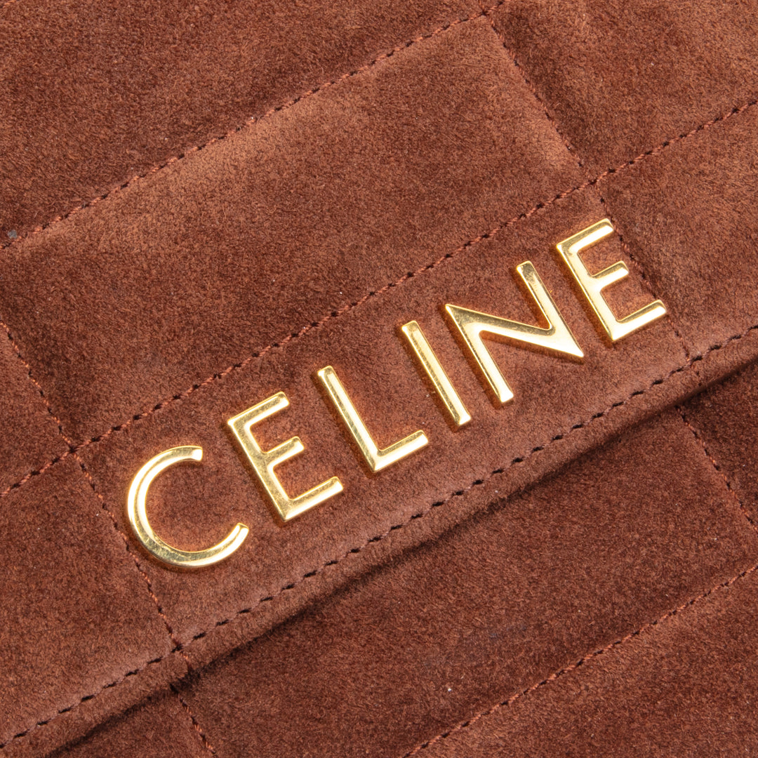 CELINE Monochrome Matelasse Suede Shoulder Bag- Brown OUTLET FINAL SALE