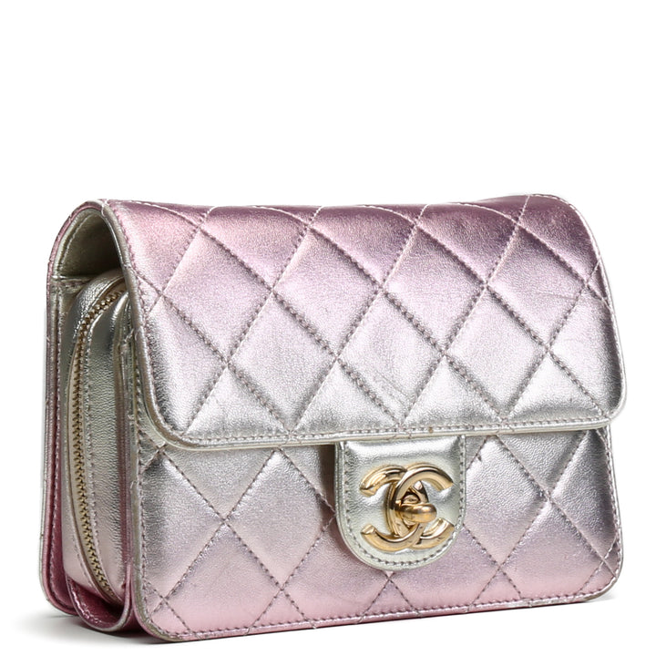 CHANEL Metallic Lambskin Like A Wallet Crossbody- Pink OUTLET FINAL SALE