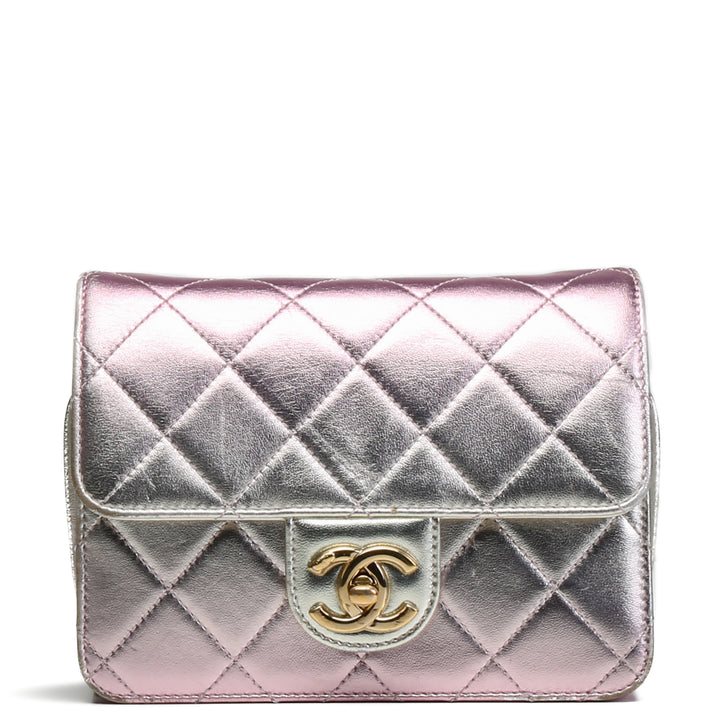 CHANEL Metallic Lambskin Like A Wallet Crossbody- Pink OUTLET FINAL SALE