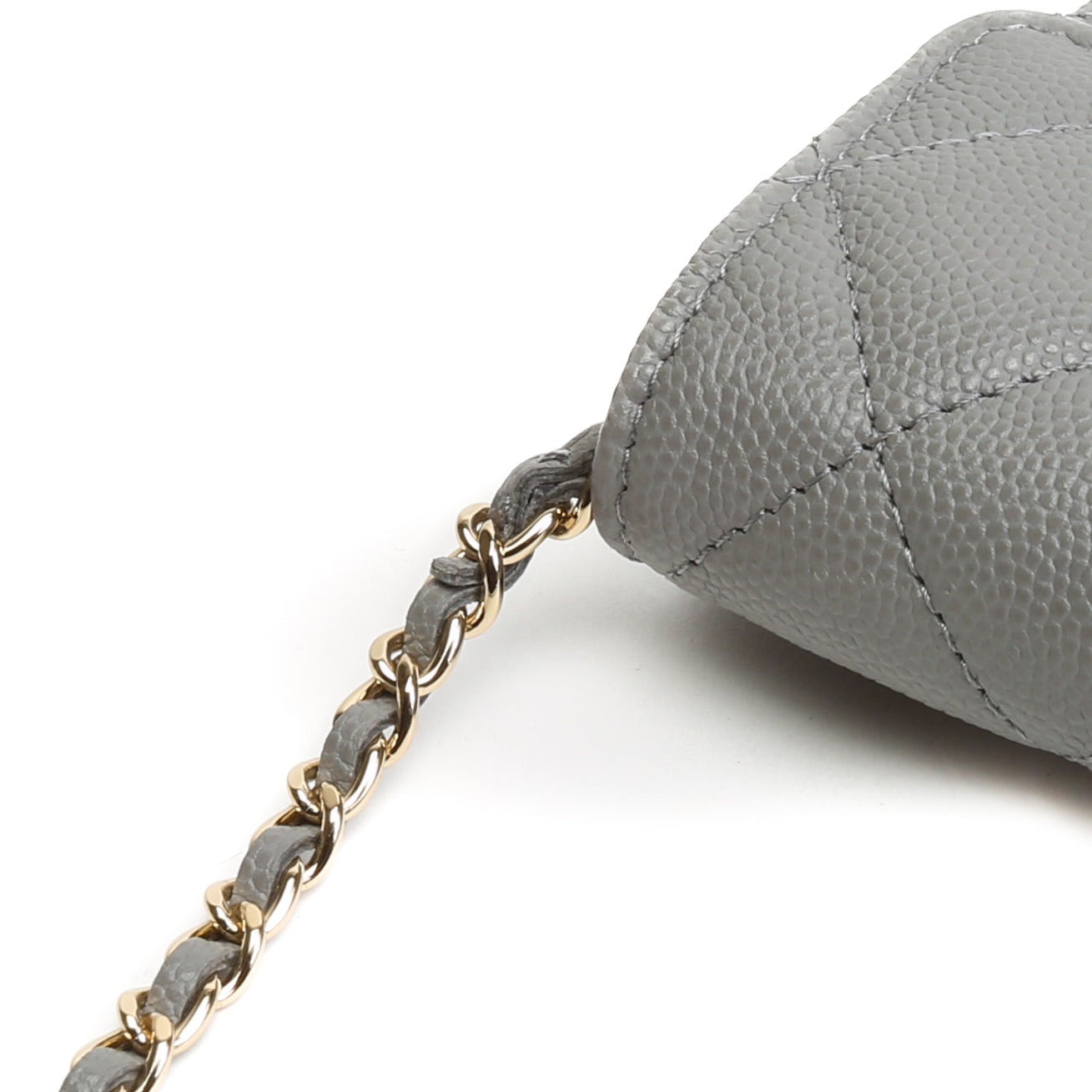 CHANEL Caviar Flap Card Holder On Chain - Gray