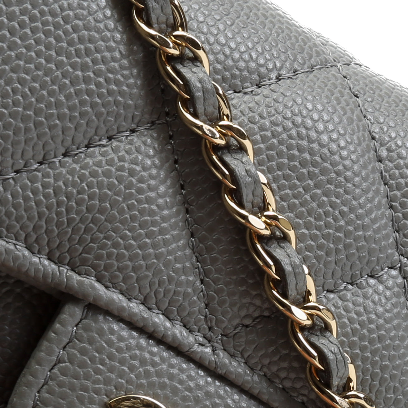 CHANEL Caviar Flap Card Holder On Chain - Gray