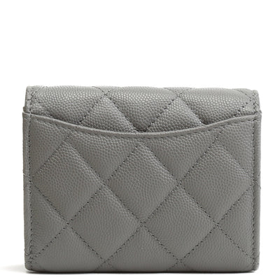 CHANEL Caviar Flap Card Holder On Chain - Gray