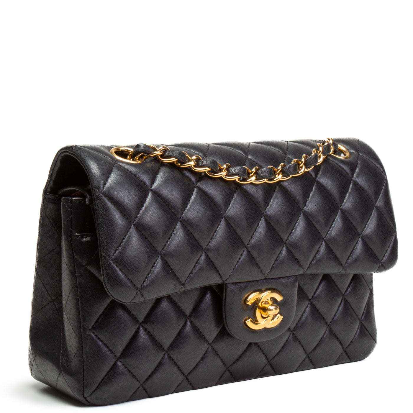 CHANEL Small Lambskin Double Flap Shoulder Bag - Black