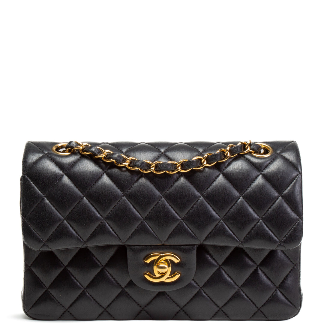 CHANEL Small Lambskin Double Flap Shoulder Bag - Black