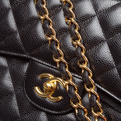 CHANEL Classic Double Flap Caviar Jumbo Flap - Black