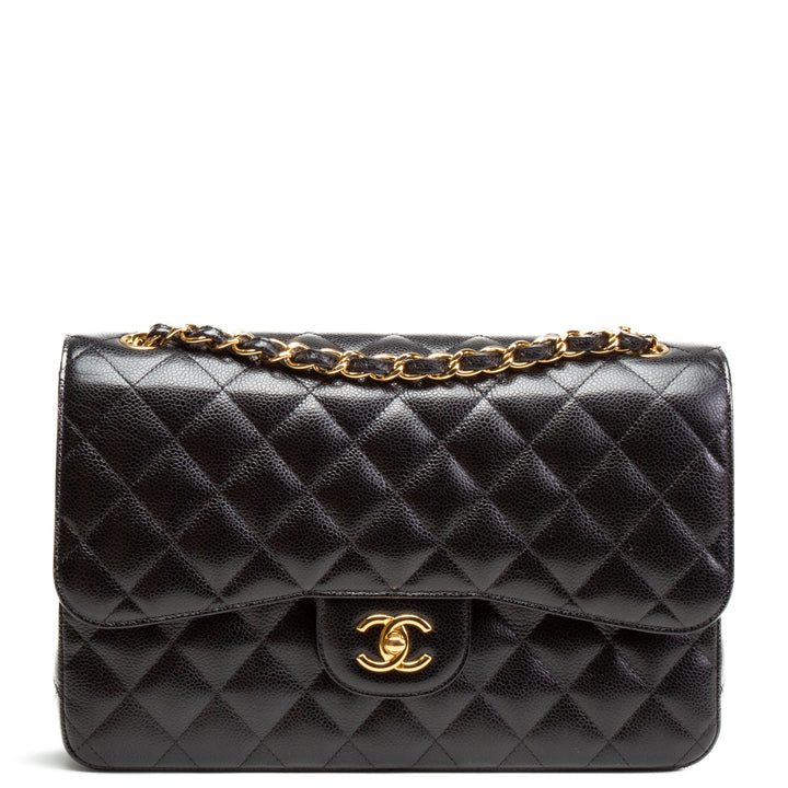 CHANEL Classic Double Flap Caviar Jumbo Flap - Black