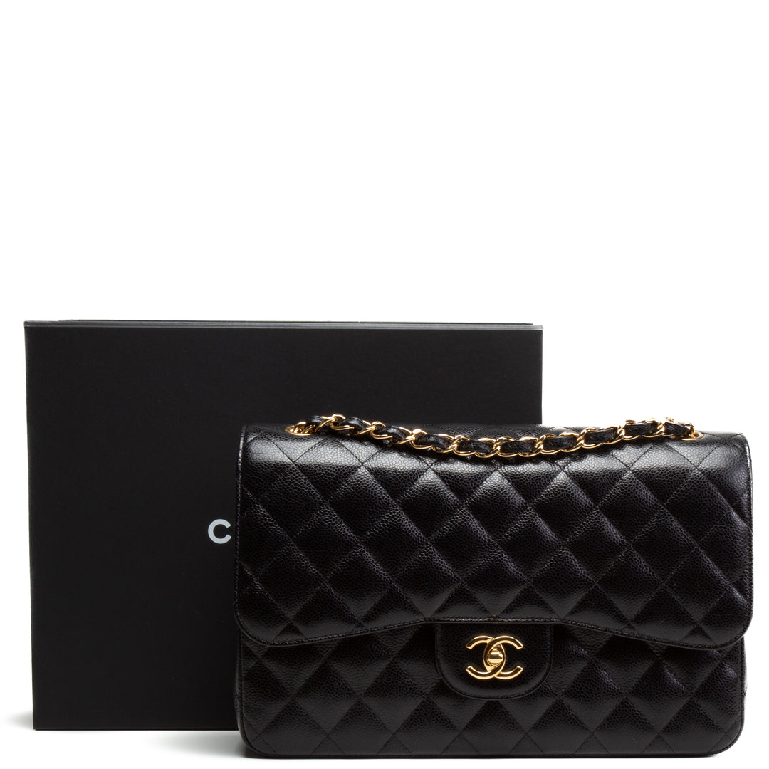 CHANEL Classic Double Flap Caviar Jumbo Flap - Black