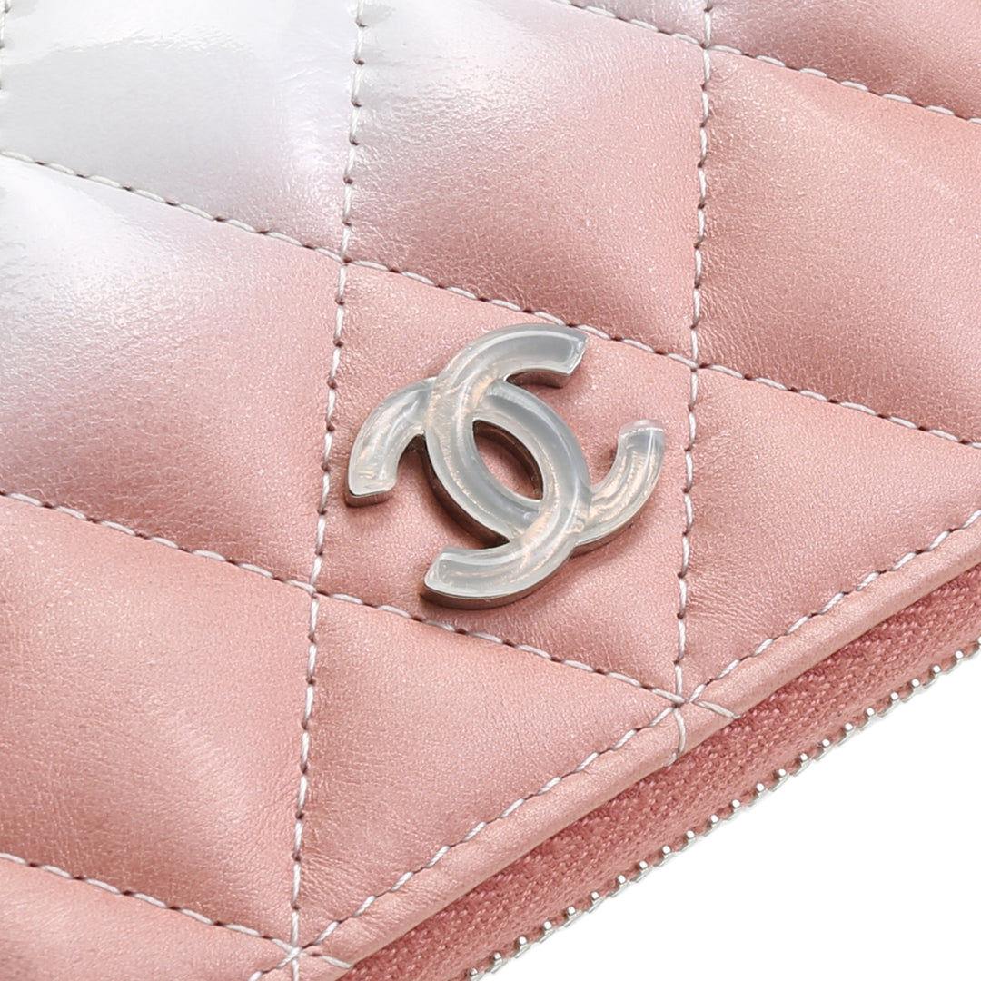 CHANEL Patent Calfskin Ombre Coin Purse Wallet -White Pink Ombre