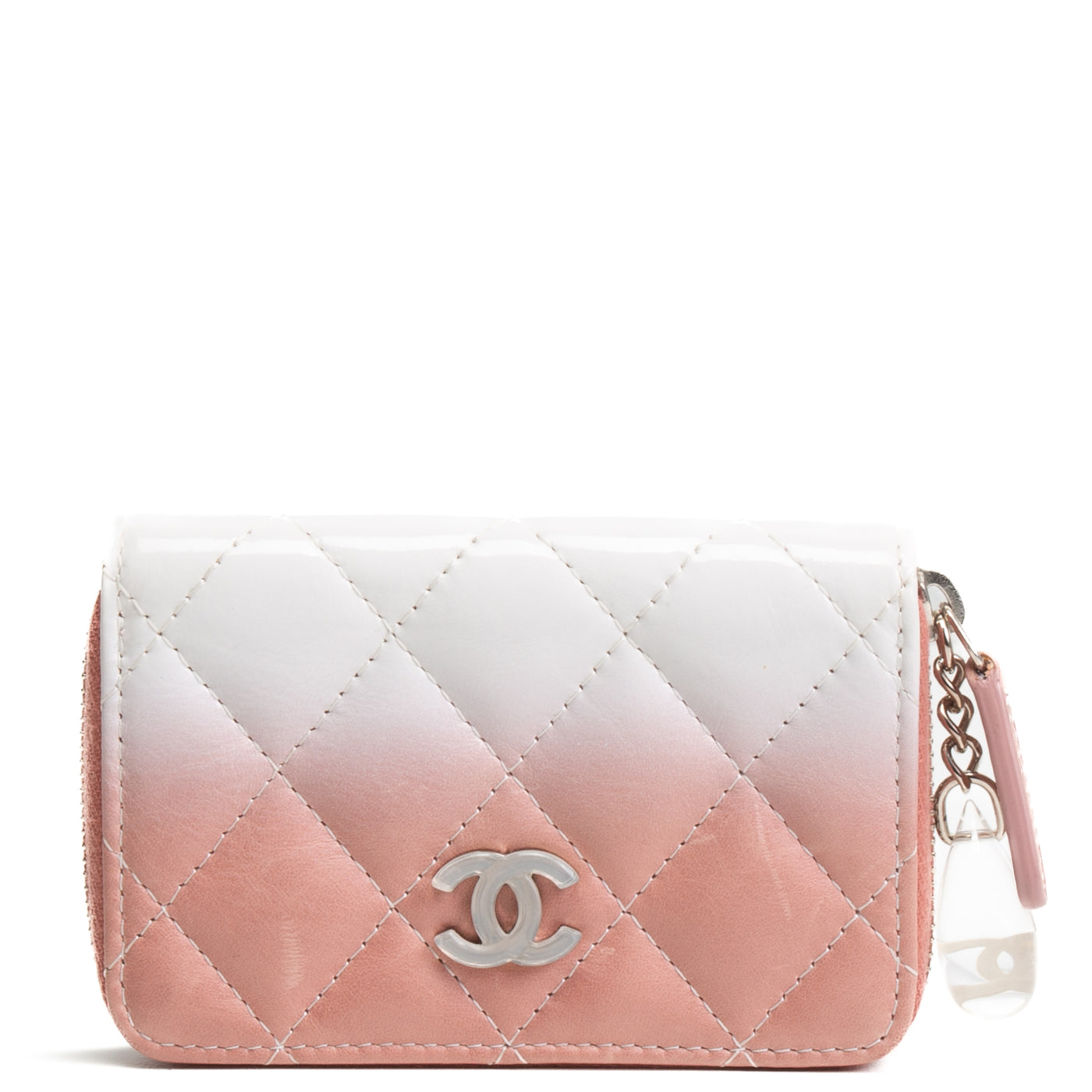 CHANEL Patent Calfskin Ombre Coin Purse Wallet -White Pink Ombre