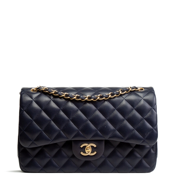 CHANEL Classic Jumbo Lambskin Double Flap- Navy Blue