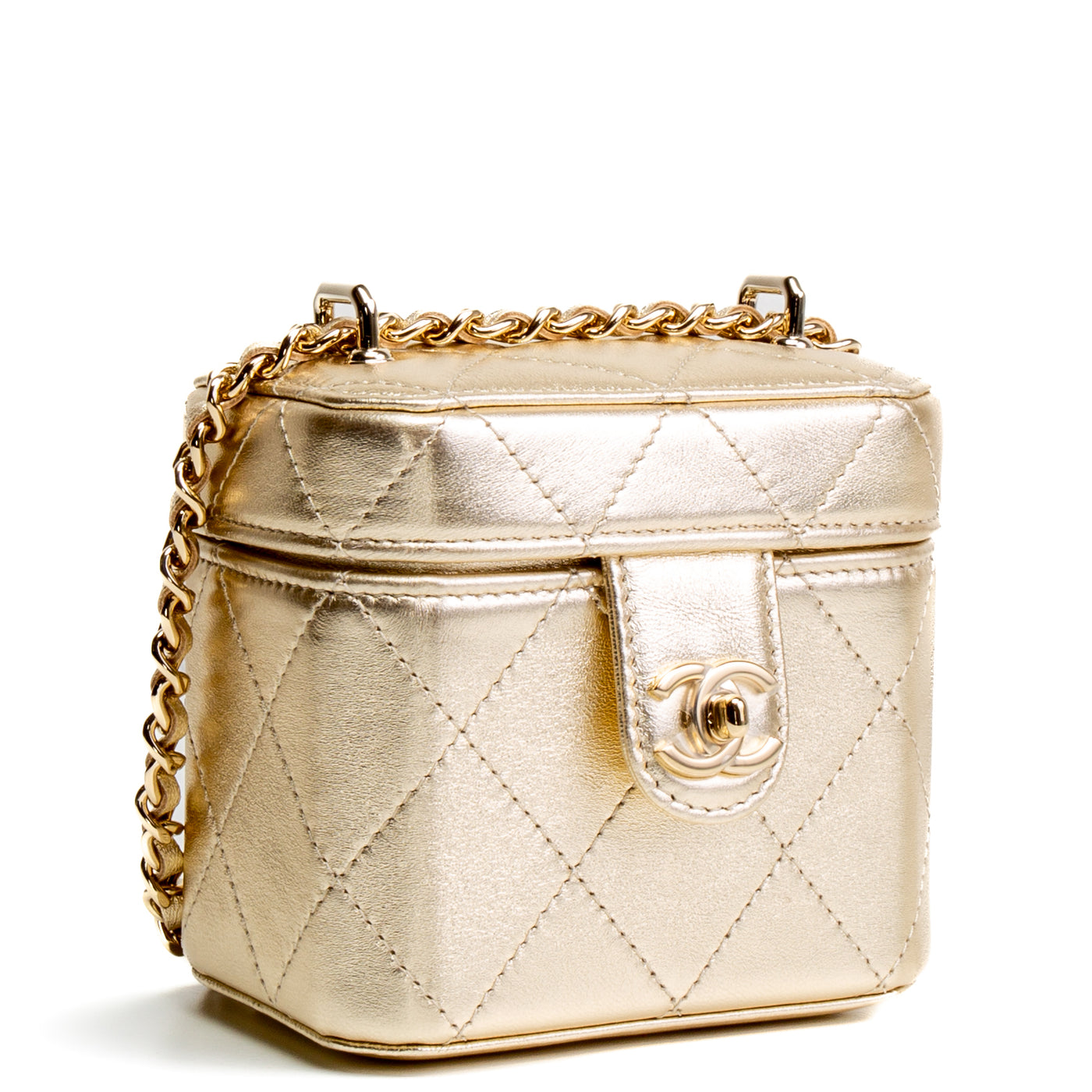 CHANEL Mini Vanity on Chain - Metallic Gold