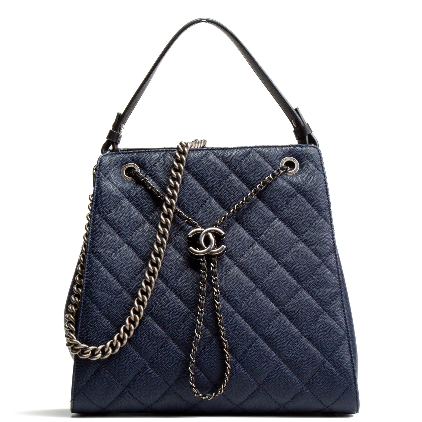 CHANEL CC Drawstring Medium Bucket Bag- Navy/Black