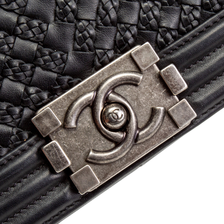 CHANEL  Medium Boy Flap Braided Woven Bag - Black