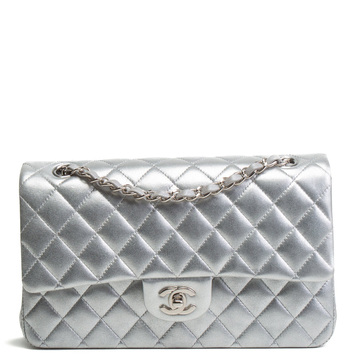 CHANEL Classic Medium Lambskin Double Flap - Metallic Silver