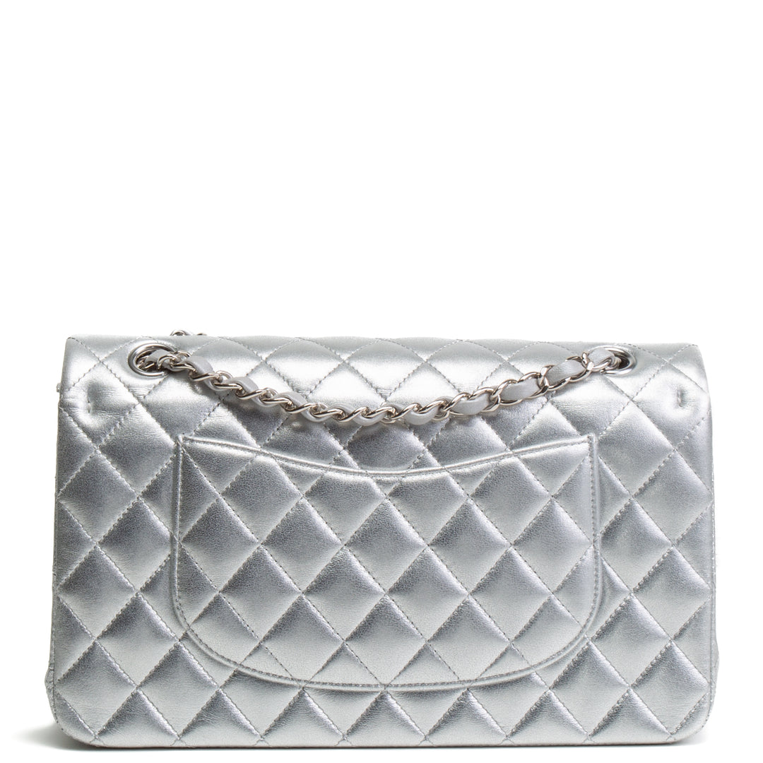 CHANEL Classic Medium Lambskin Double Flap - Metallic Silver