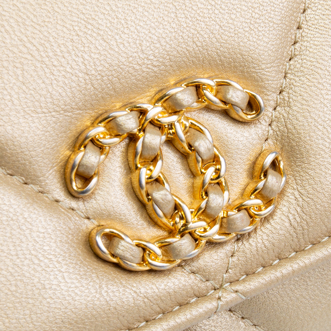 CHANEL Quilted Chanel 19 WOC - Metallic Gold