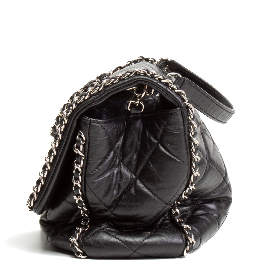 CHANEL Clumped Running Around Chain Large Flap - Black