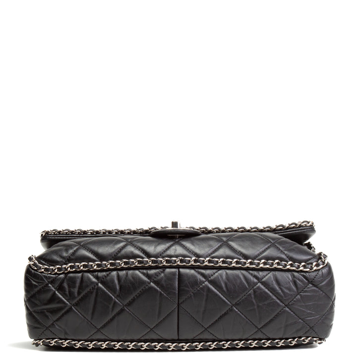 CHANEL Clumped Running Around Chain Large Flap - Black