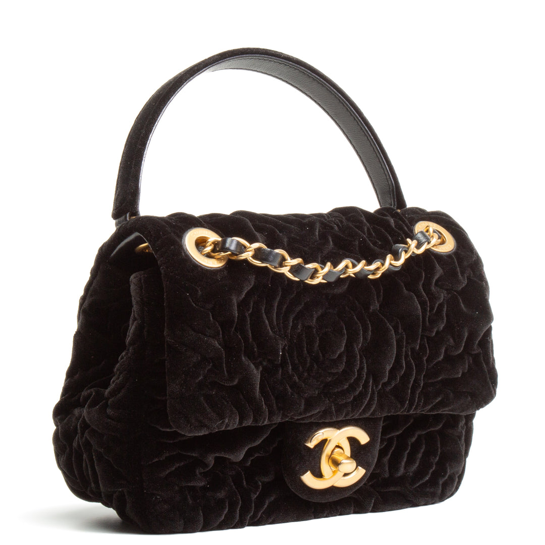 CHANEL Mini Camellia Embossed Flap - Black Velvet