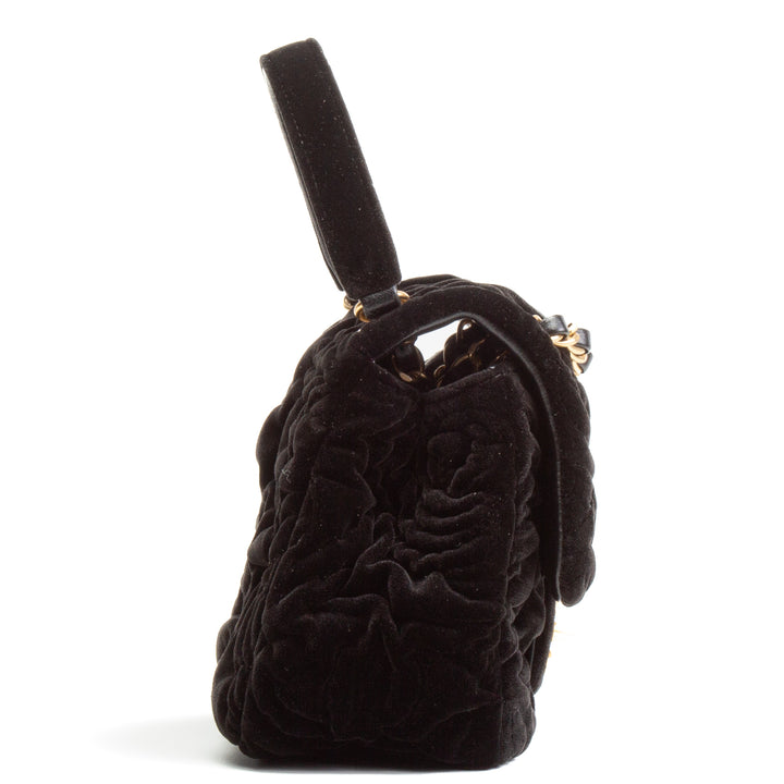 CHANEL Mini Camellia Embossed Flap - Black Velvet