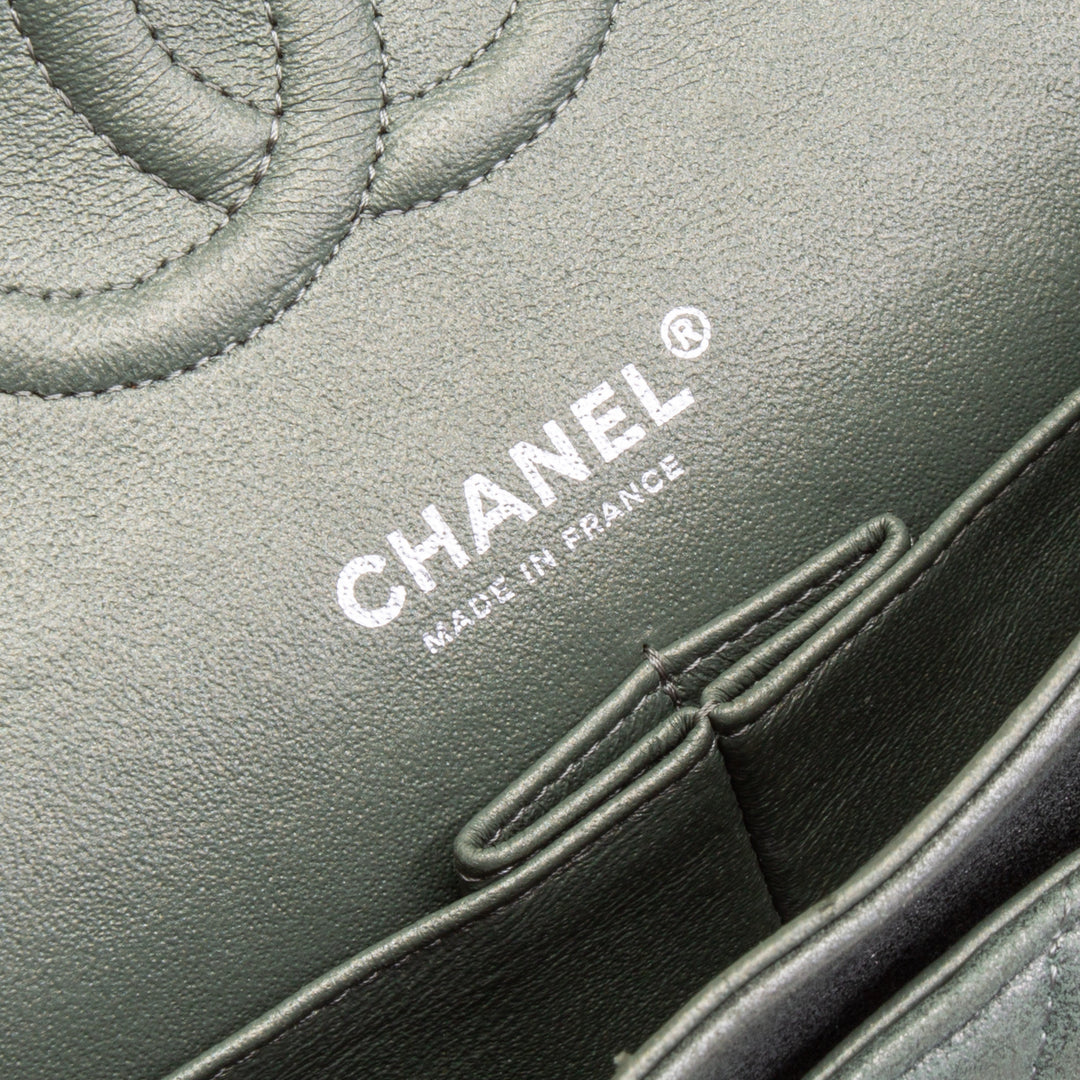 CHANEL Medium Double Flap - Iridescent Silver/ Moss Green