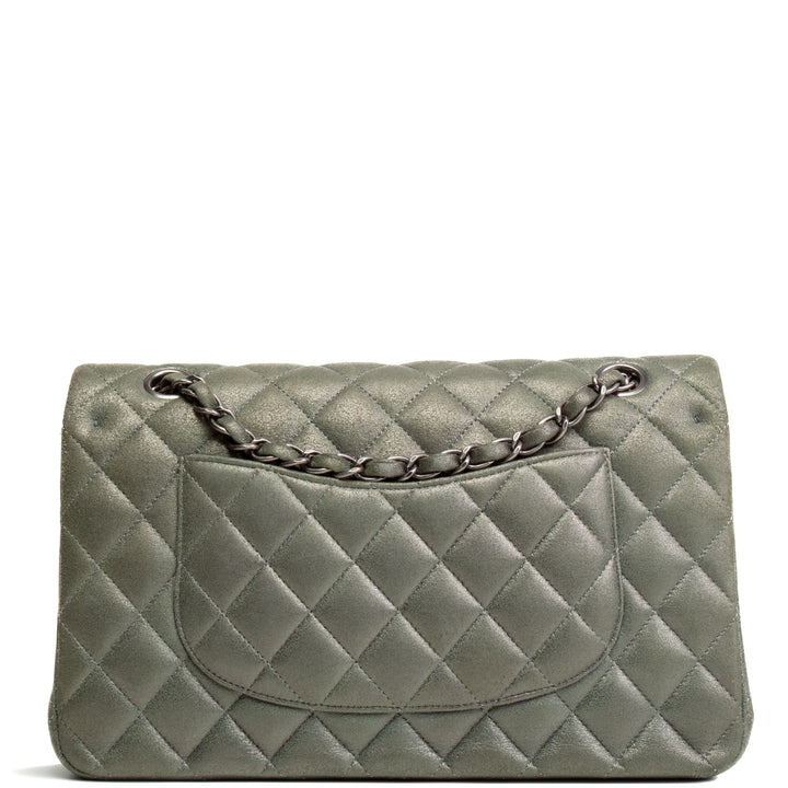 CHANEL Medium Double Flap - Iridescent Silver/ Moss Green