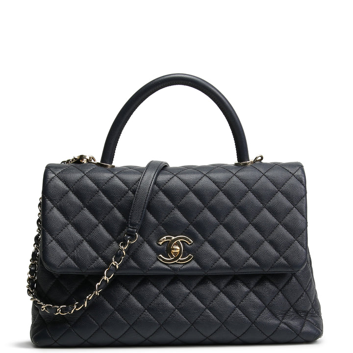 CHANEL Coco Top Handle Medium Flap Navy - OUTLET FINAL SALE