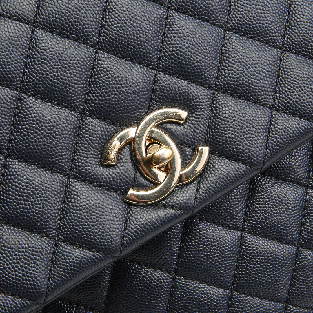 CHANEL Coco Top Handle Medium Flap Navy - OUTLET FINAL SALE