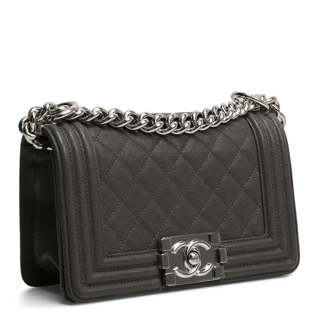 CHANEL Caviar Quilted Small Boy Bag - Grey