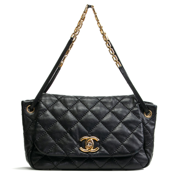 CHANEL Double Stitch Retro Chain Accordion Flap Black - OUTLET FINAL SALE