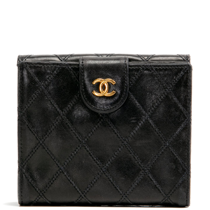 CHANEL Quilted Bifold Flap Compact Wallet -Black OUTLET FINAL SALE