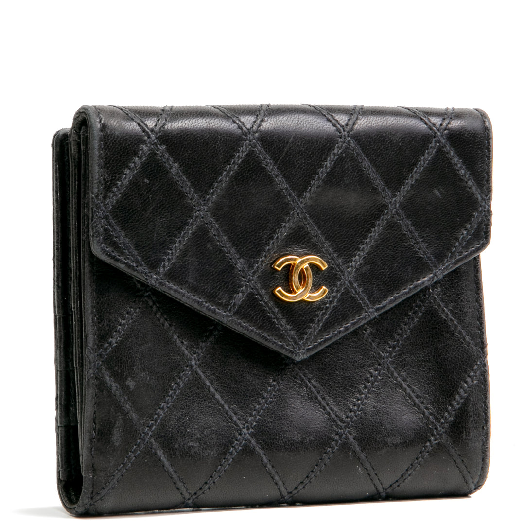 CHANEL Quilted Bifold Flap Compact Wallet -Black OUTLET FINAL SALE