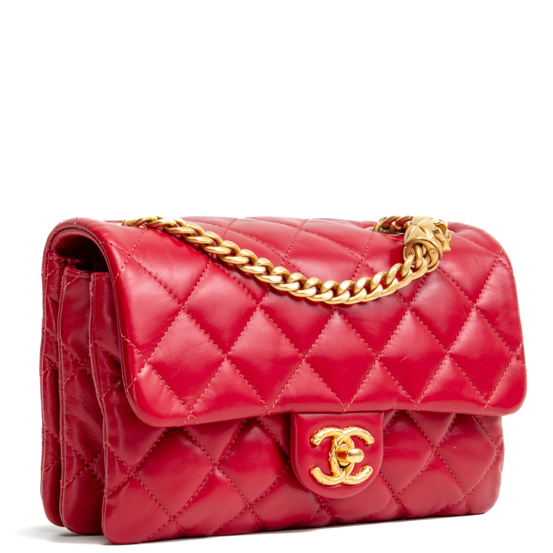 CHANEL All Slide Small Flap Bag - Cherry Red