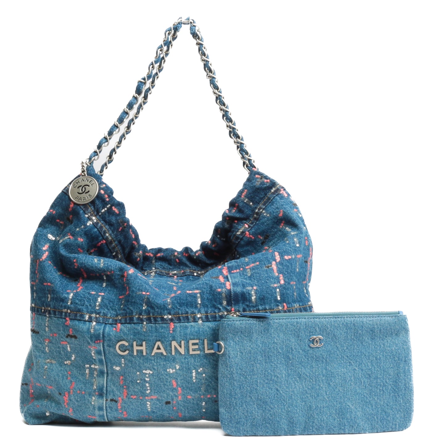 Chanel Black Velvet Sequins Chanel 22 Tote Bag For Sale at 1stDibs
