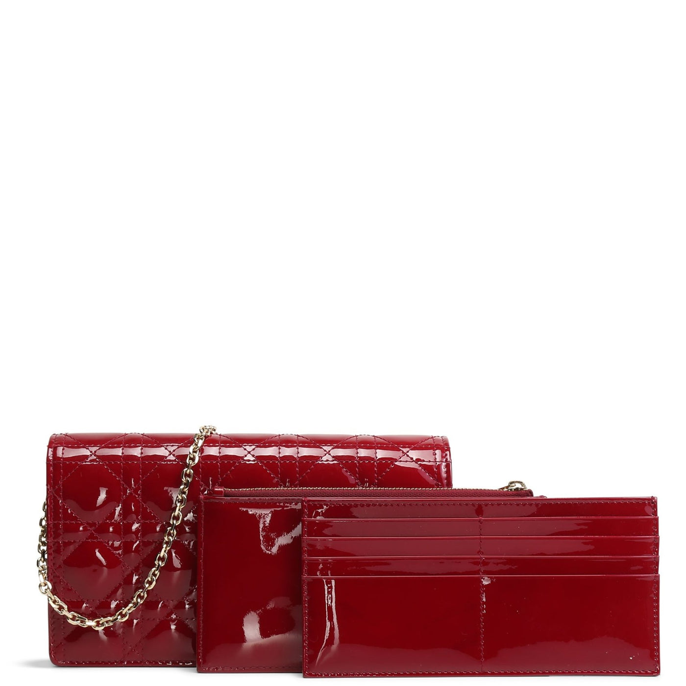 CHRISTIAN DIOR Patent Lady Dior Pouch On Chain - Cherry Red