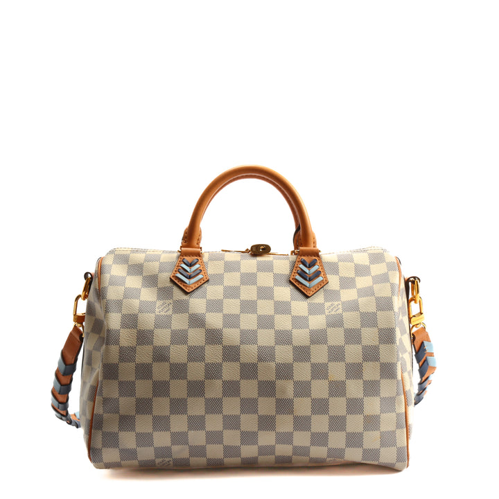 LOUIS VUITTON Damier Azur Braided Speedy Bandouliere 30 Blue