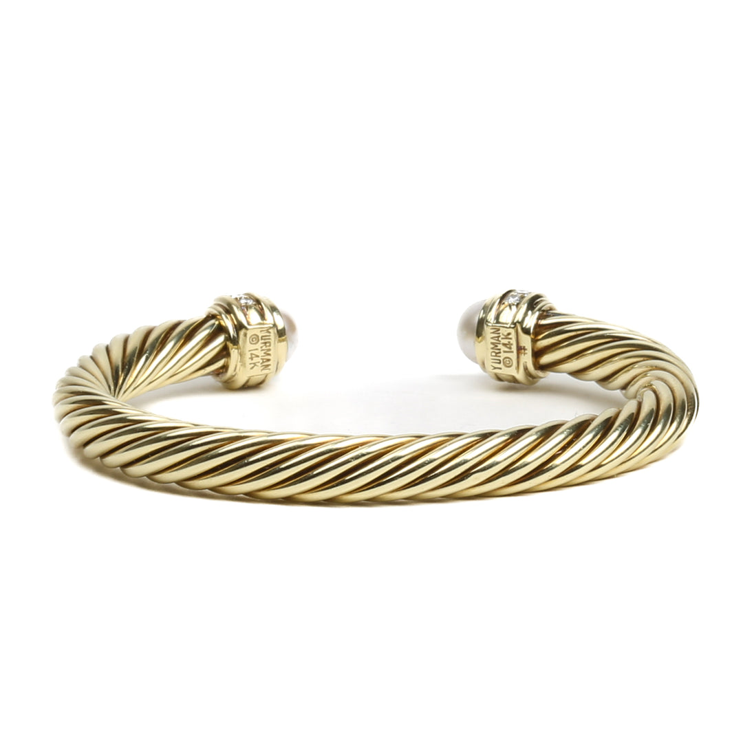 DAVID YURMAN 14k Yellow Gold Pearl and Diamond Cable Cuff Bracelet - FINAL SALE