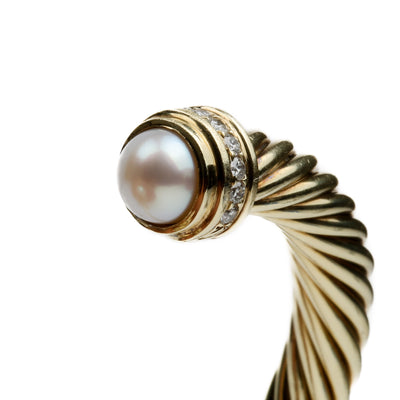 DAVID YURMAN 14k Yellow Gold Pearl and Diamond Cable Cuff Bracelet - FINAL SALE