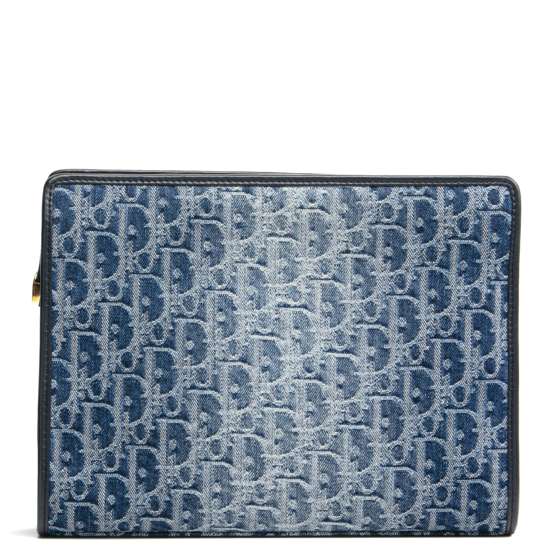 CHRISTIAN DIOR Denim Oblique 30 Montaigne Dea Pouch - Blue