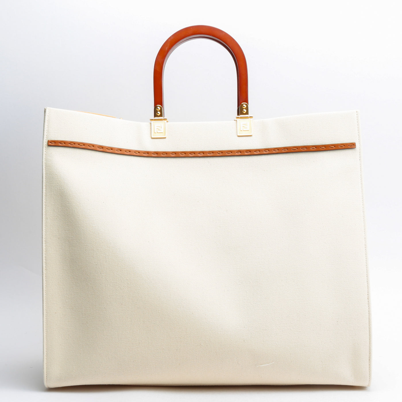 FENDI Canvas Sunshine Medium Shopping Tote - Ivory