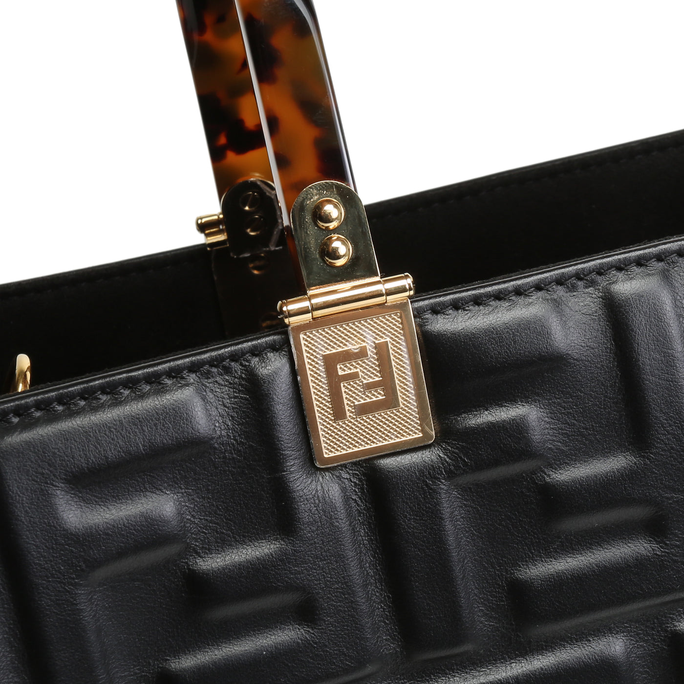 FENDI Medium Embossed Sunshine Tote - Black