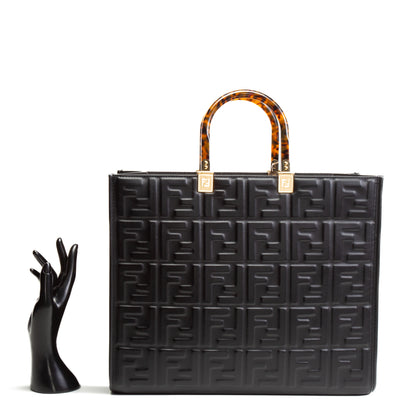 FENDI Medium Embossed Sunshine Tote - Black