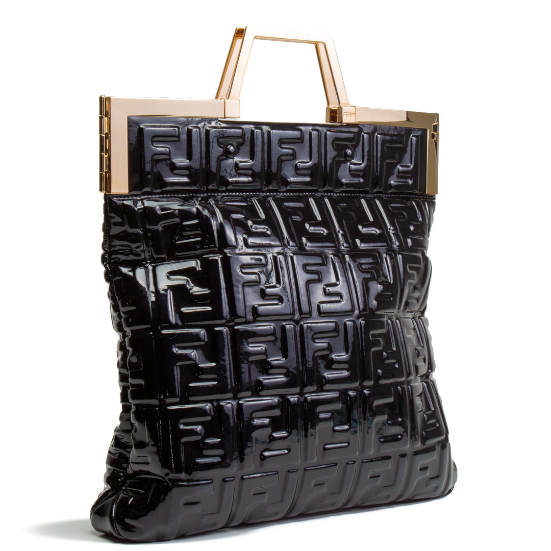 FENDI Patent Foldover Frame Tote - Black