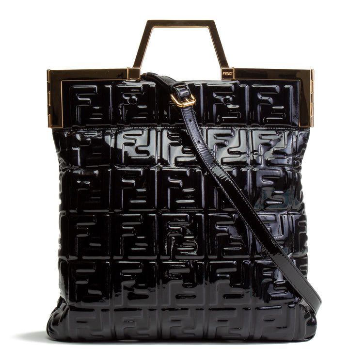 FENDI Patent Foldover Frame Tote - Black