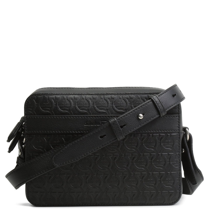 FERRAGAMO Embossed Gancini Crossbody - Black