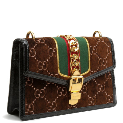 GUCCI Velvet Sylvie Shoulder Bag - Brown