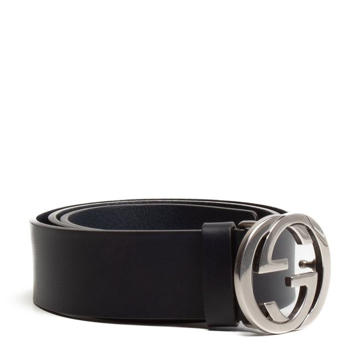 GUCCI Interlocking G Logo Leather Belt - Navy