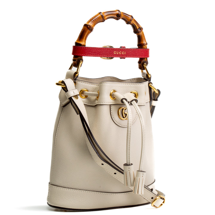 GUCCI Diana Leather Double G Bamboo Mini Bucket Bag - Ivory