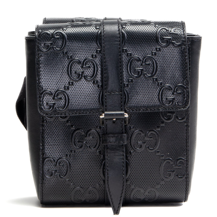 GUCCI GG Embossed Double Belt Bag - Black